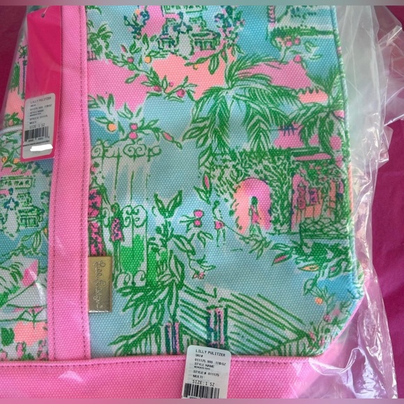 Lilly Pulitzer Mercato Canvas Cotton Tote Bag - Multi Lilly Loves Palm Beach - Picture 11 of 16